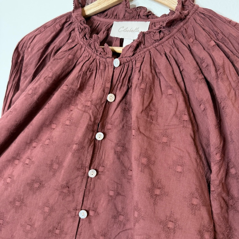 Cleobella Rust Red Embroidered Button-Front Blouse - Picture 6 of 9